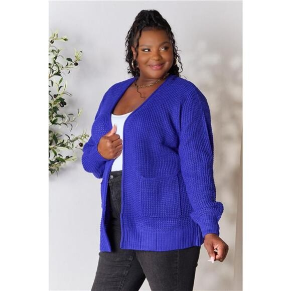 Zenana Full Size Waffle-Knit Open Front Cardigan - Picture 5 of 8
